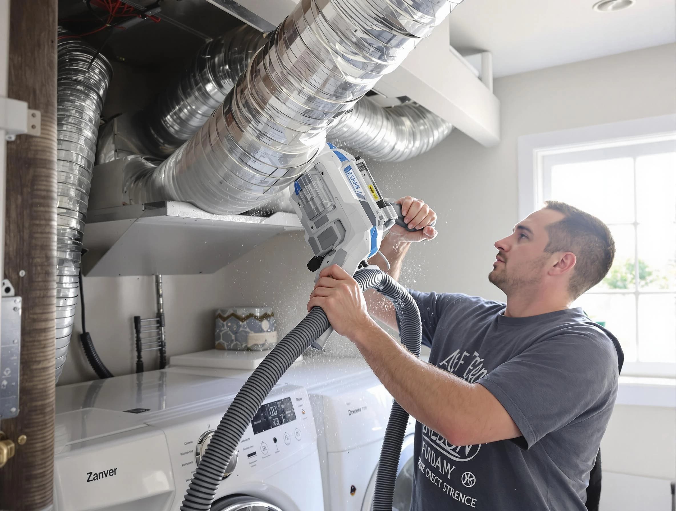 Mount Lebanon Dryer Vent Cleaning specialist cleaning deep within a dryer vent duct system in Mount Lebanon