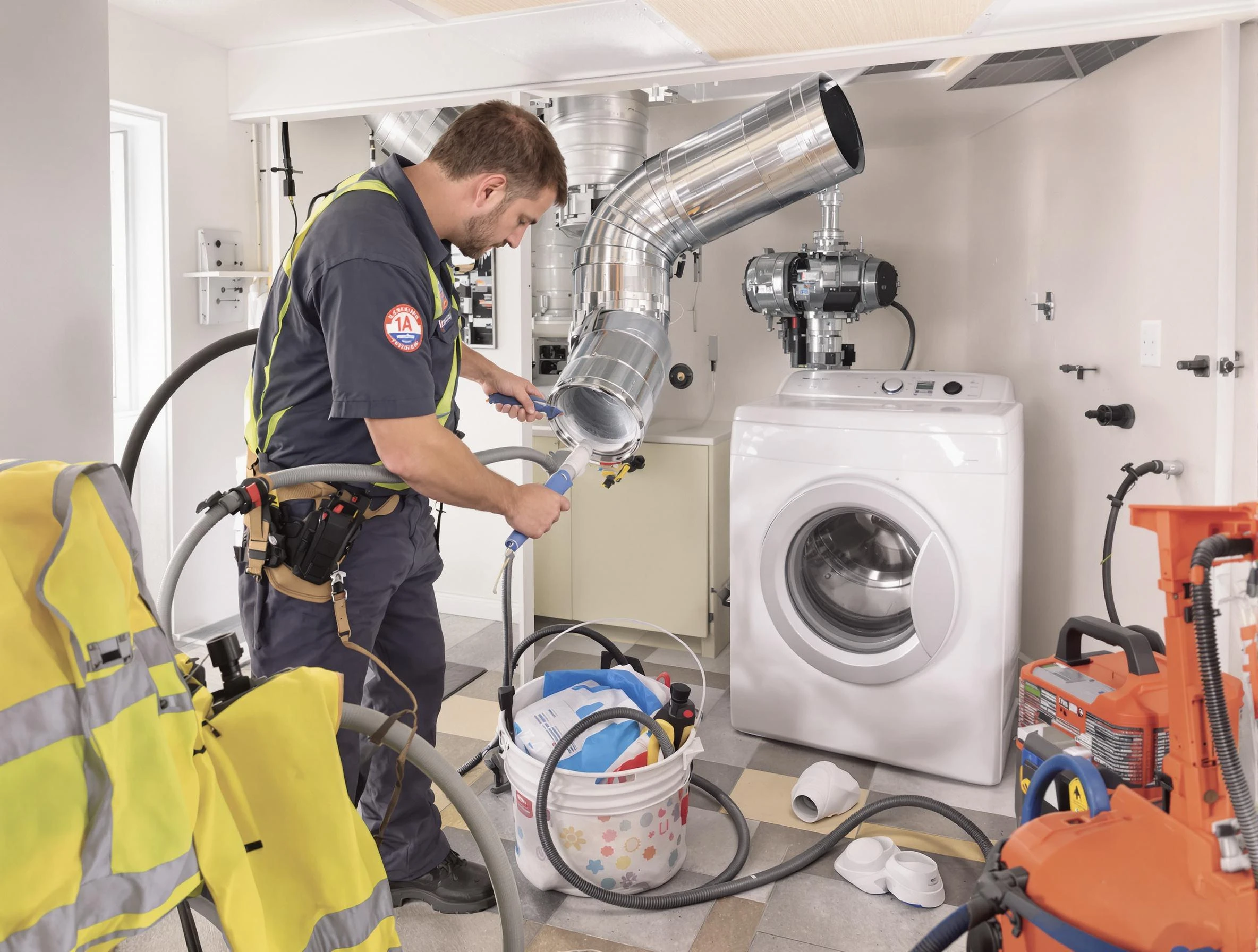 Mount Lebanon Dryer Vent Cleaning technician using specialized equipment to clear severe dryer vent blockage in Mount Lebanon