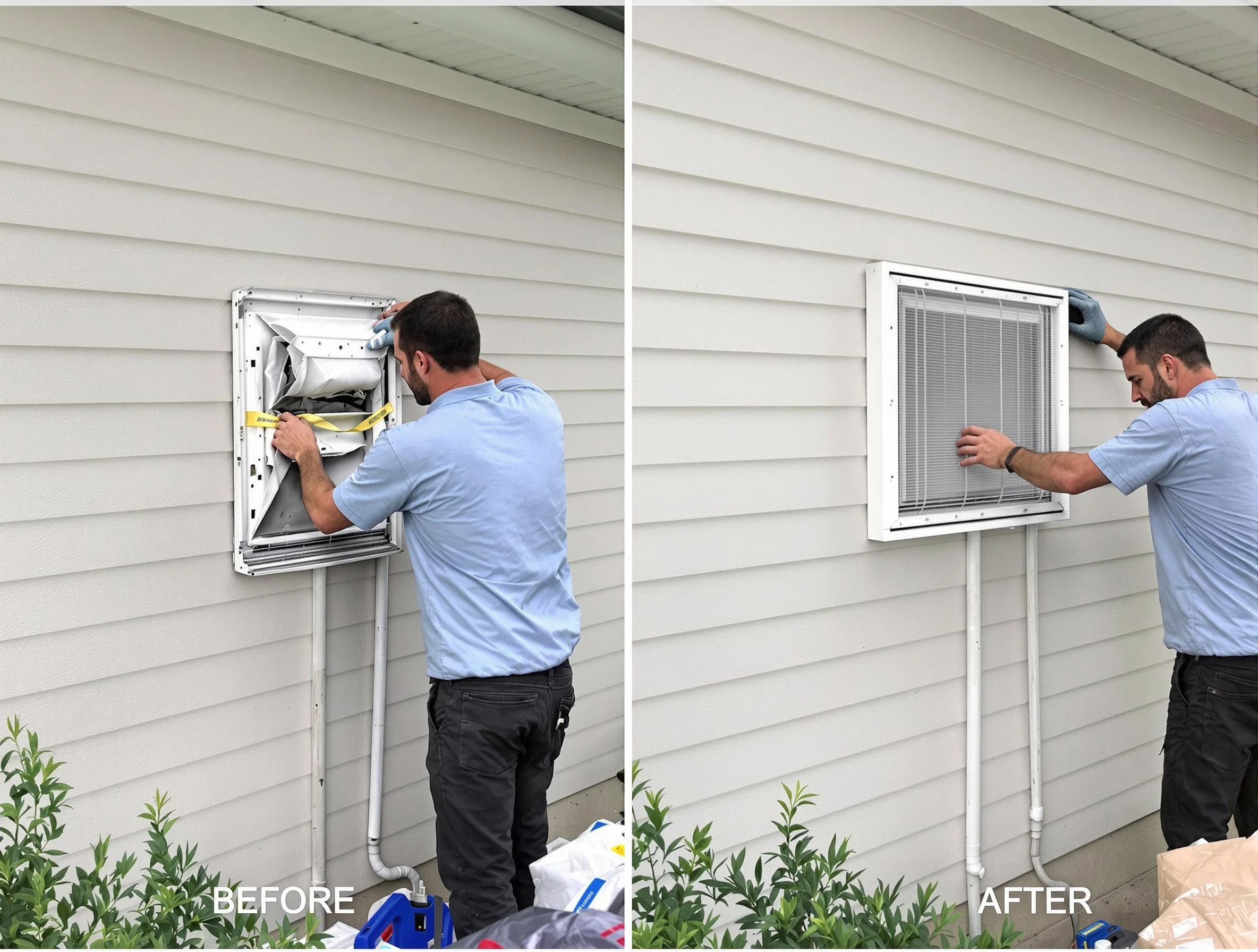 Mount Lebanon Dryer Vent Cleaning technician installing high-quality dryer vent cover at a residential property in Mount Lebanon